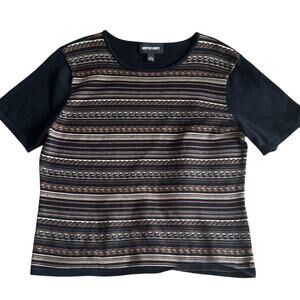 KASPER Knits Women's Size L Brown Black‎ Striped Short Sleeve Pullover Top